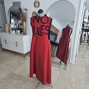 James Jeans Red Midi Dress with Bold Black Print